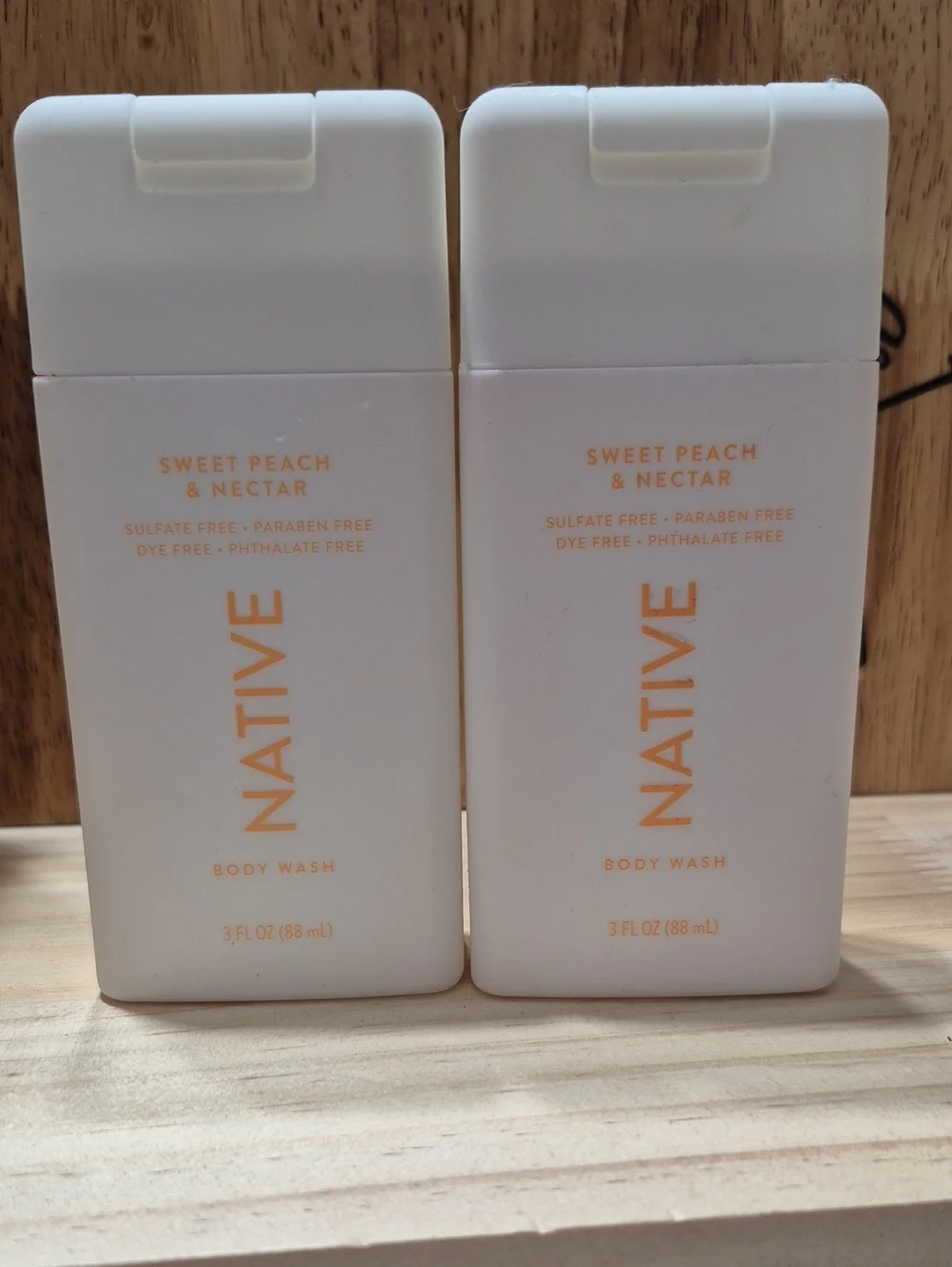 Native Sweet Peach & Nectar Travel Body Wash Duo - White with Peach Accents